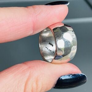 Mexico Hammered Sterling Silver Wide 11mm Band Ring Vintage